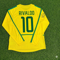 Rivaldo Brazil 2002 World Cup Final Yellow Long Sleeve Retro Football Jersey