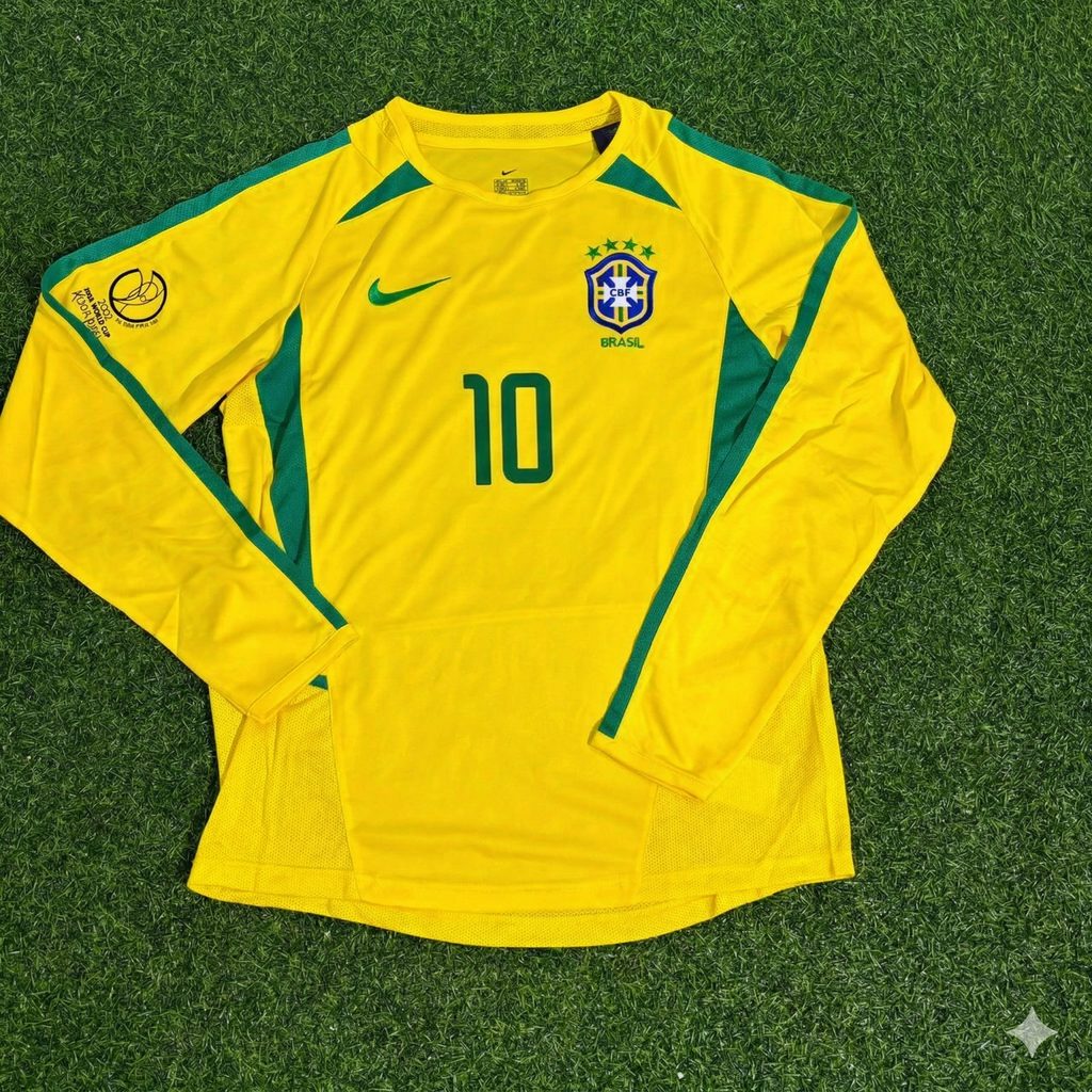 Rivaldo Brazil 2002 World Cup Final Yellow Long Sleeve Retro Football Jersey