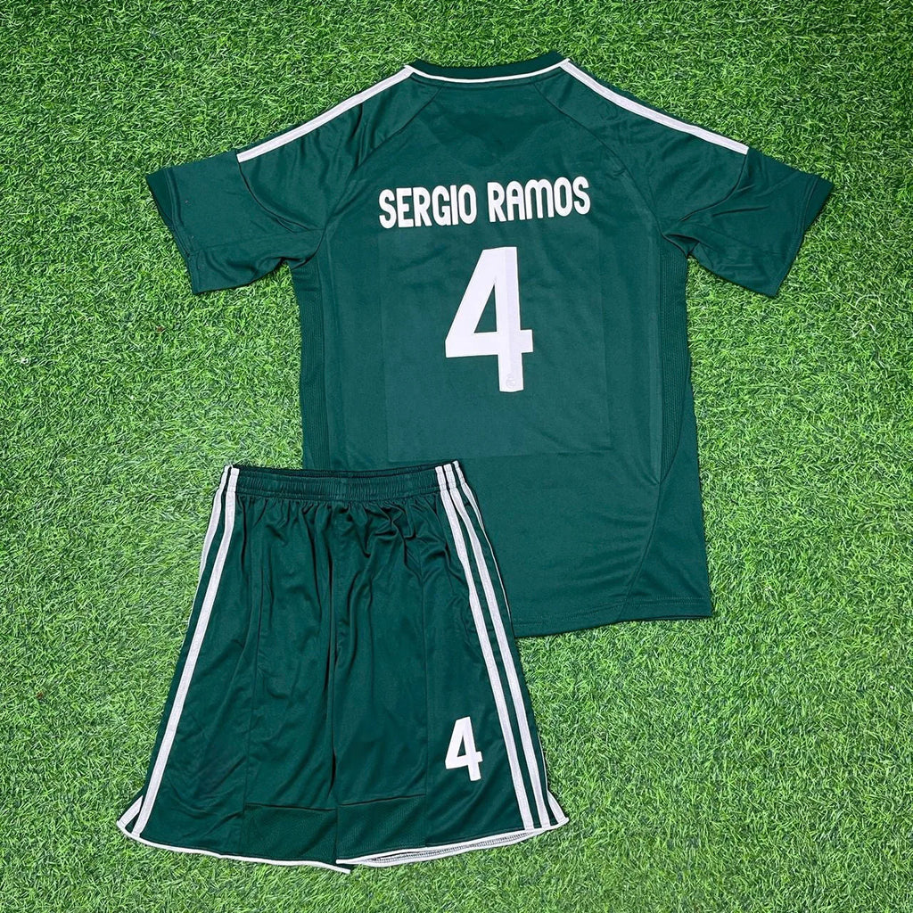 Sergio Ramos #4 Real Madrid 2012-2013 Grünes Kinder-Trikot Fußballshirt