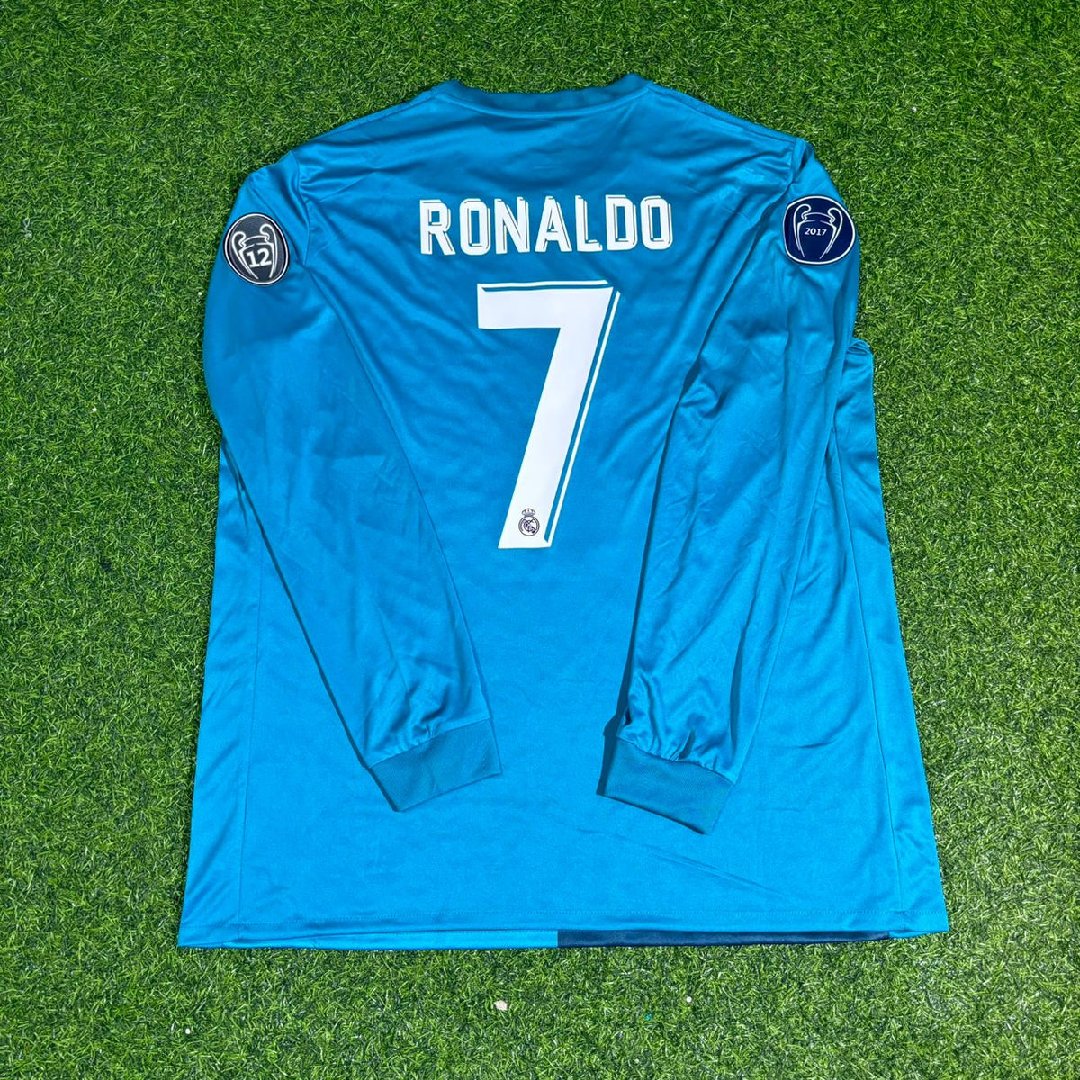 Cristiano Ronaldo 7 - Real 18 Türkis CL Langarm Trikot Fußball T-Shirt