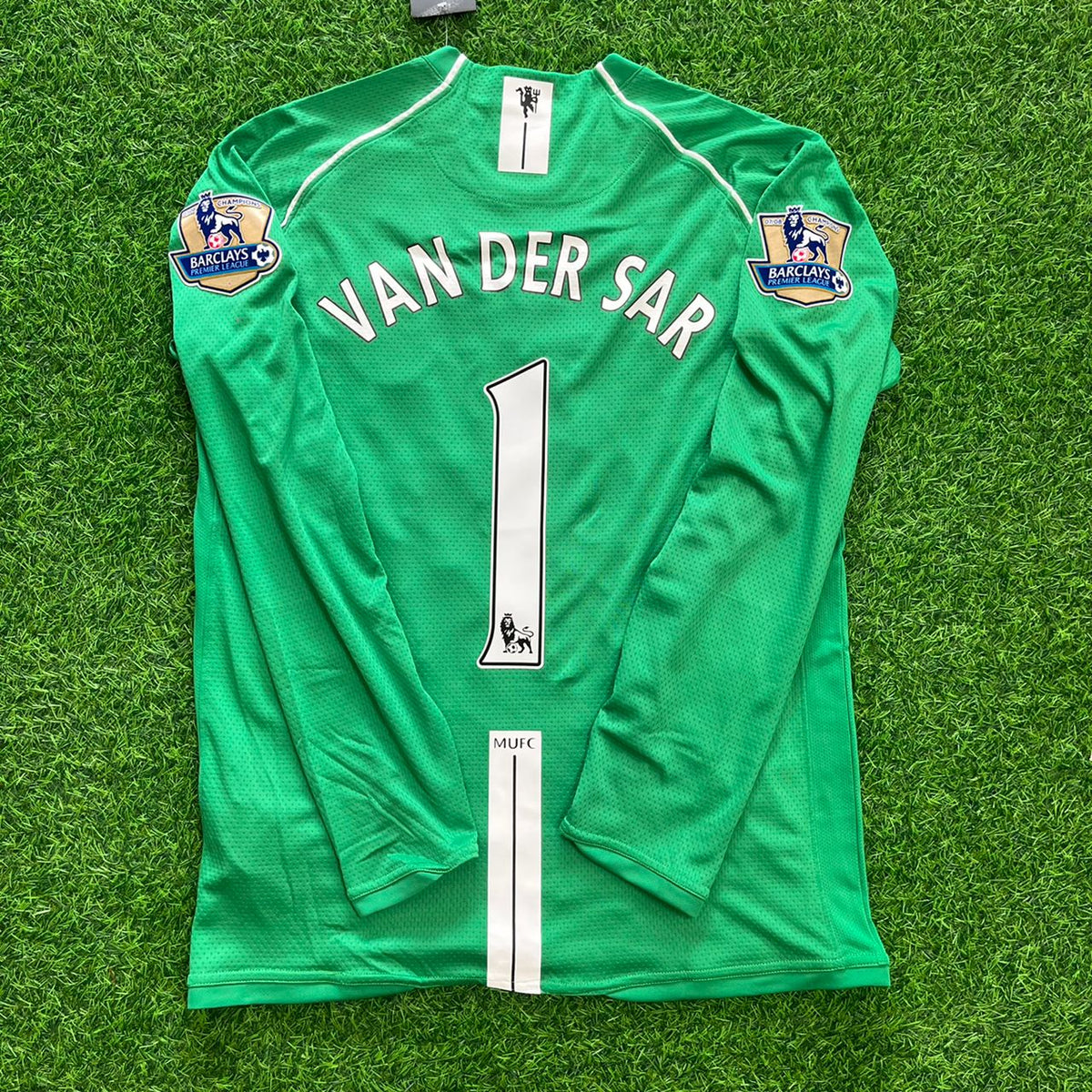 Edwin van der Sar Manchester United Torwart Grün Retro Langarm Trikot Fußballtrikot