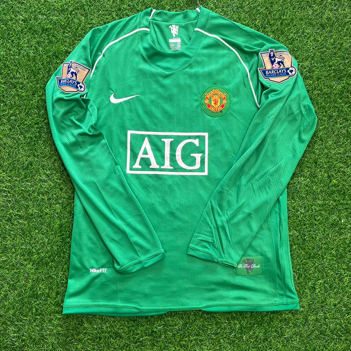 Edwin van der Sar Manchester United Torwart Grün Retro Langarm Trikot Fußballtrikot