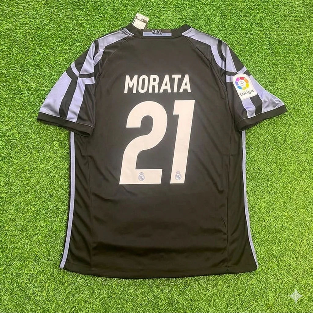 Alvaro Morata 21- Real Madrid 2016 Schwarzes Retro Fußballtrikot