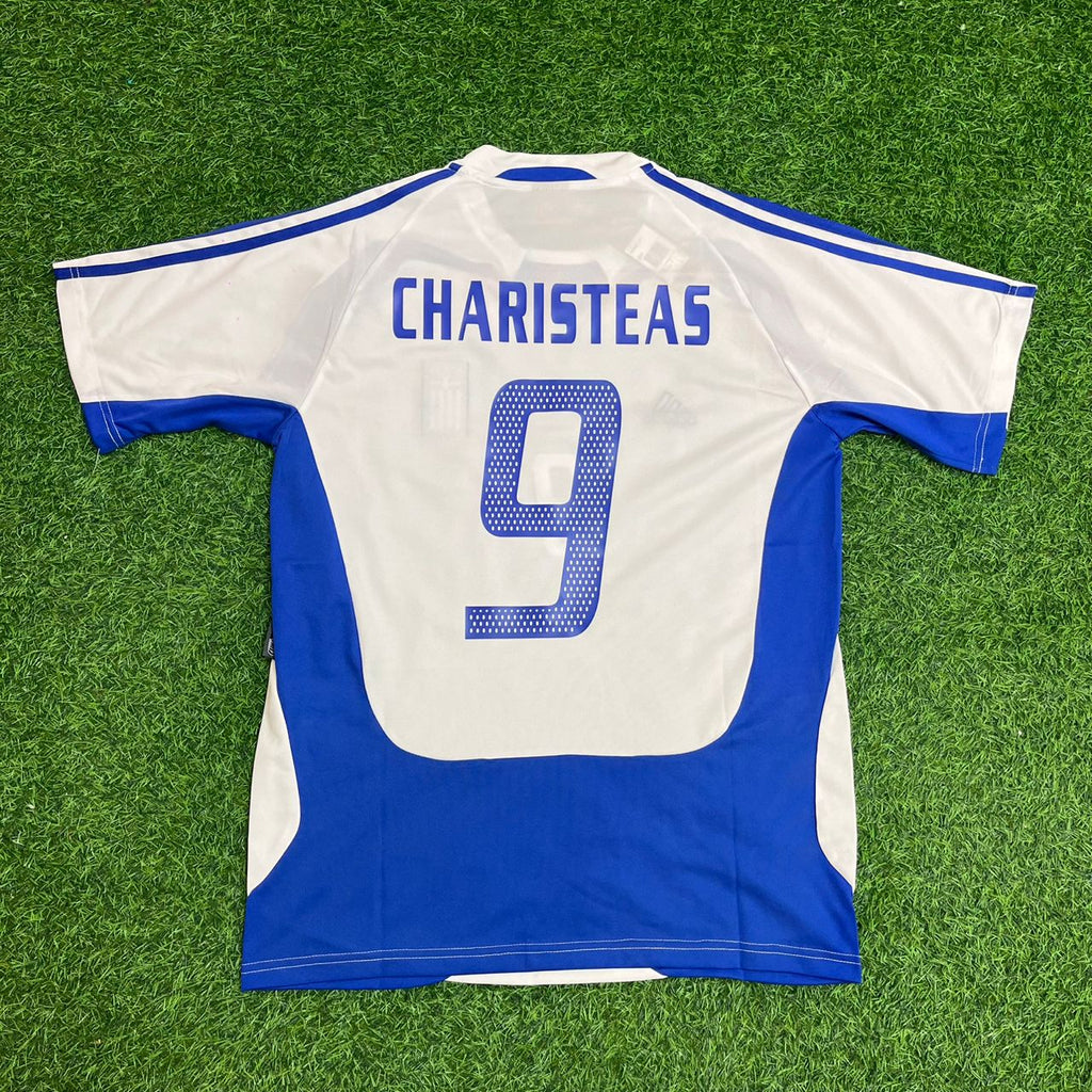 Angelos Charisteas Greece EURO 2004 Final White Retro Home Kit Jersey Soccer Shirt