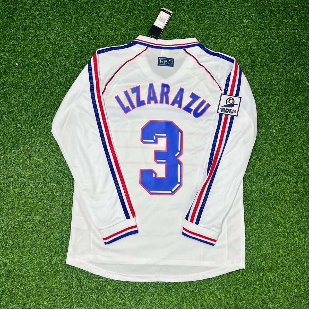 Bixente Lizarazu Frankreich 1998 Weltmeisterschaft Weiß Auswärts Langarm Retro Fußballtrikot