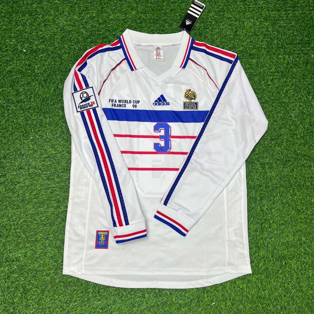 Bixente Lizarazu Frankreich 1998 Weltmeisterschaft Weiß Auswärts Langarm Retro Fußballtrikot