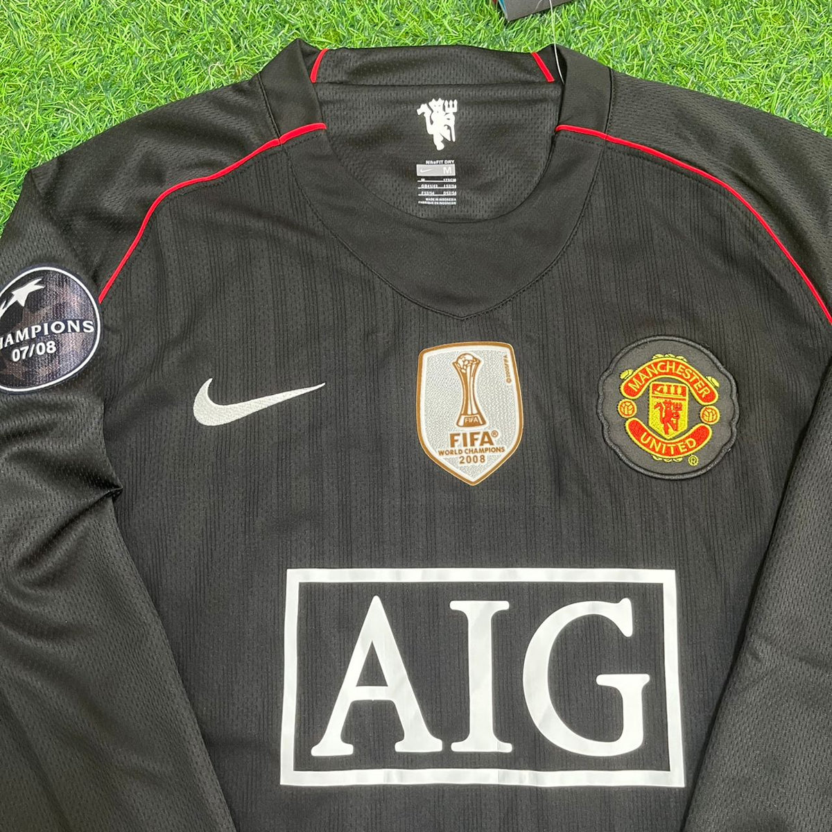 Cristiano Ronaldo Manchester United 2007/2008 Champions League Patch Schwarzes Retro Fußballtrikot