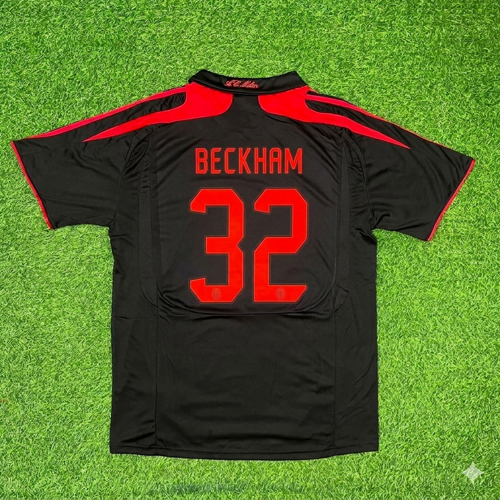David Beckham AC Mailand Schwarzes Retro Auswärtstrikot