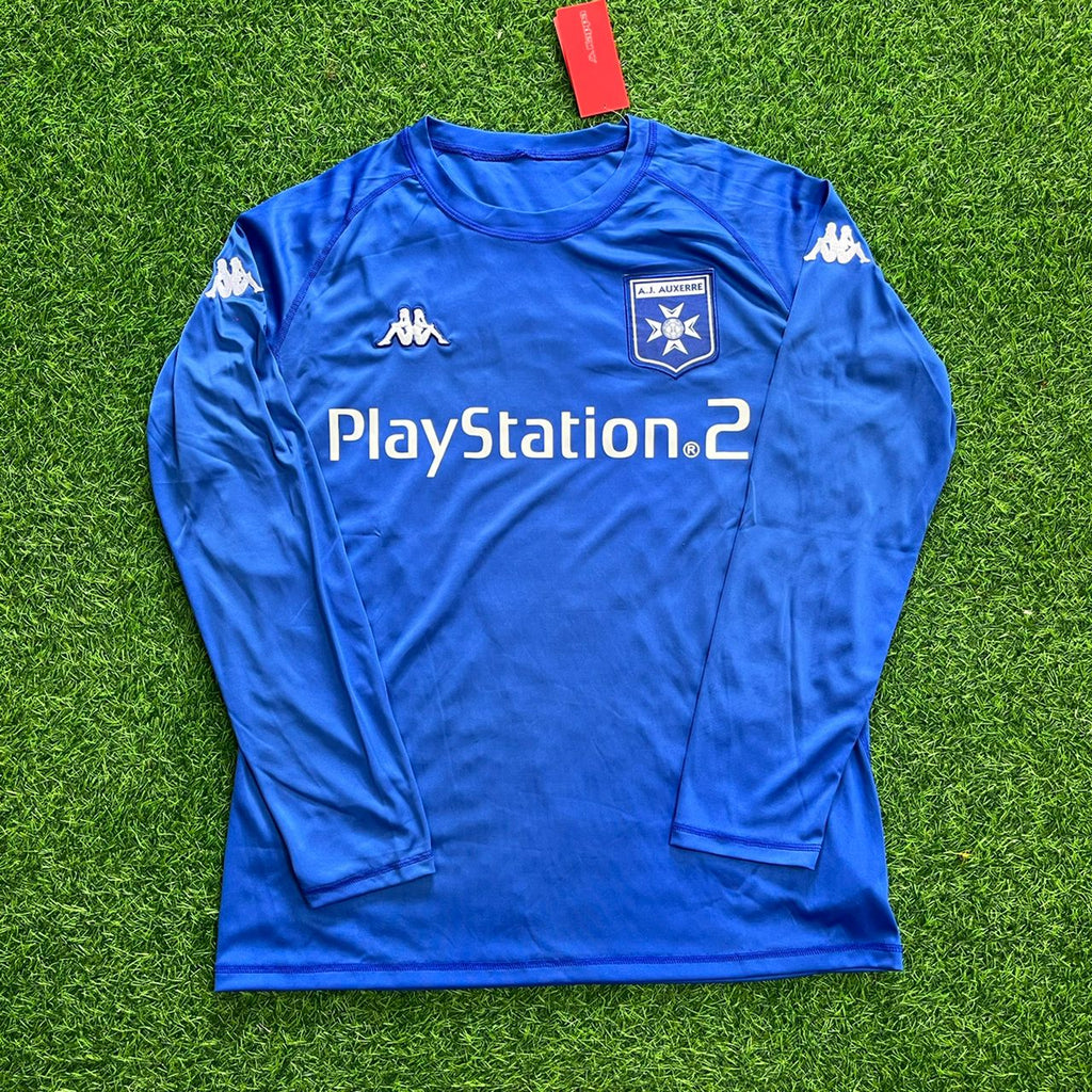 Djibril Cisse Auxerre 2003 Blau Langarm Retro Trikot