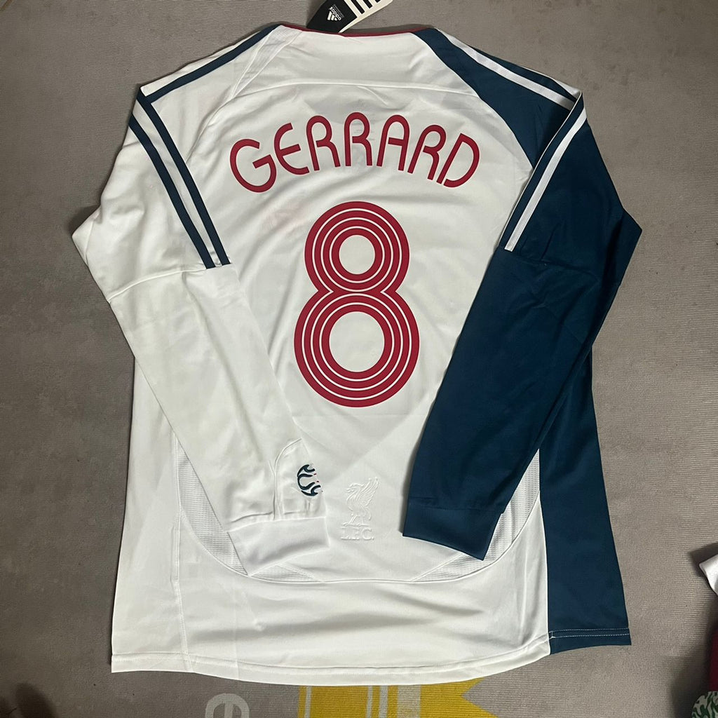 Steven Gerrard Liverpool 2007 Weiß Blau Langarm Retro Trikot
