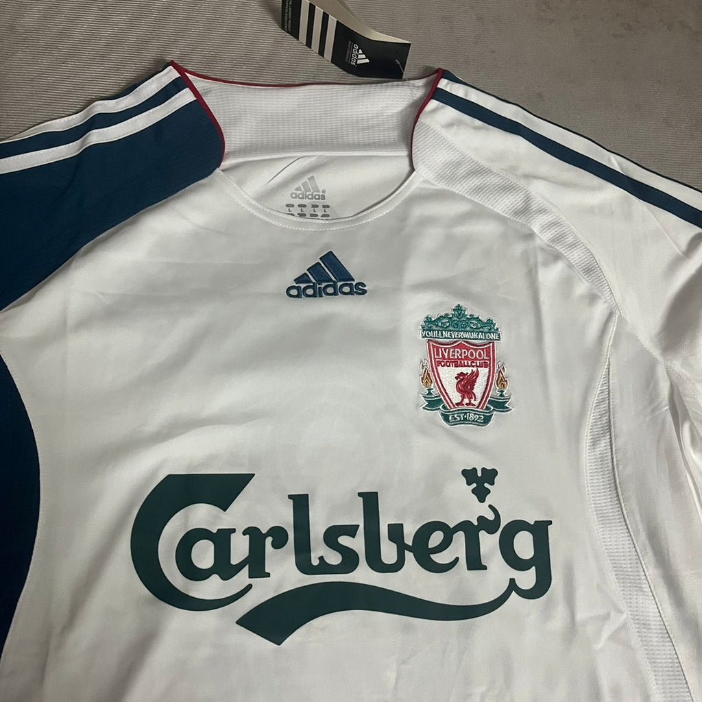 Steven Gerrard Liverpool 2007 Weiß Blau Langarm Retro Trikot