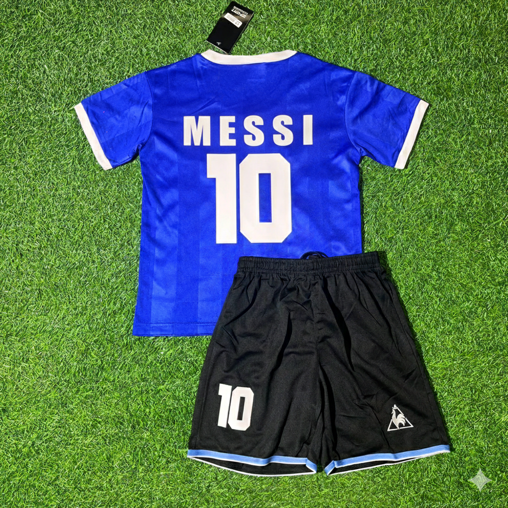 Lionel Messi 10- Argentinien Blau Retro-Fußballtrikot-Set für Kinder