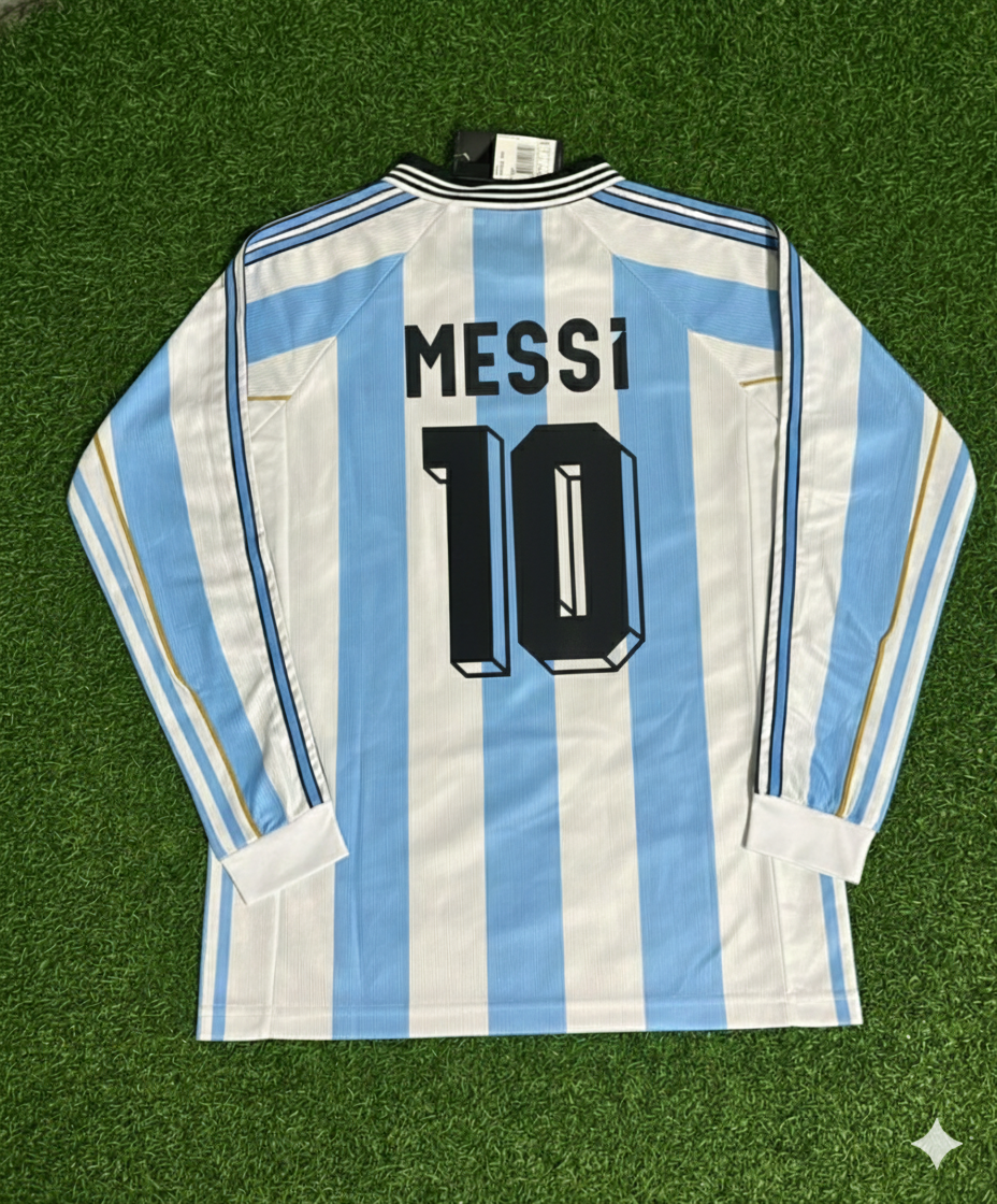 Lionel Messi Argentinien Retro Langarm Retro-Fußballtrikot-Set