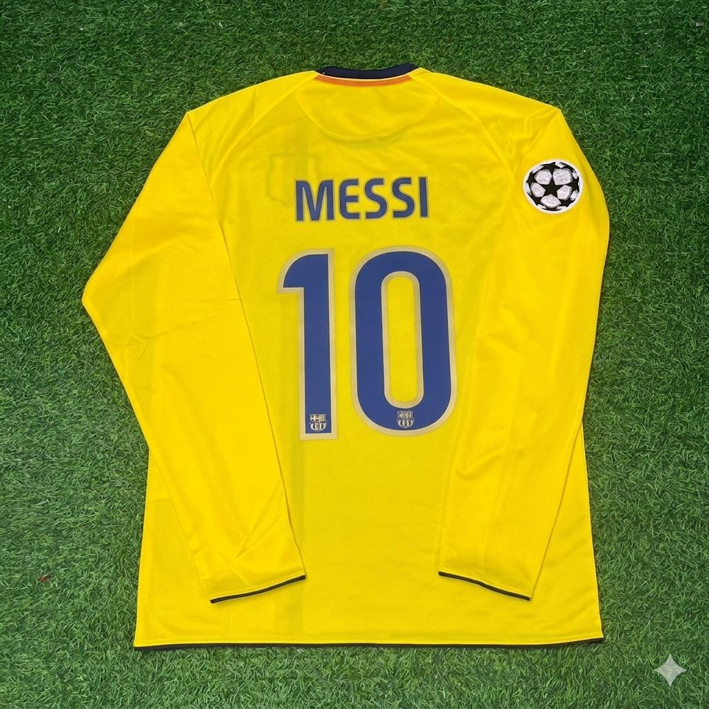Lionel Messi FC Barcelona 08/09 Saison Gelb Auswärts Retro Trikot Fußballtrikot