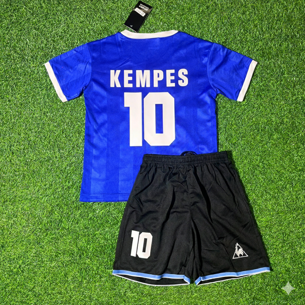 Mario Kempes 10- Argentina 1986 World Cup Final Blue Kids Retro Football Jersey Kit