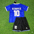 Mario Kempes 10- Argentina 1986 World Cup Final Blue Kids Retro Football Jersey Kit