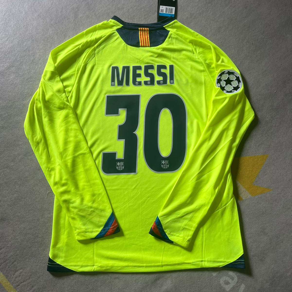 Lionel Messi Barcelona Saison 2005-06 Gelb Grün Retro Langarm Trikot