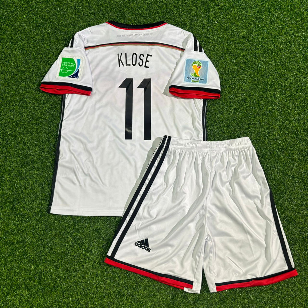Miroslav Klose Germany 2014 World Cup Kids White Retro Football Jersey Kit