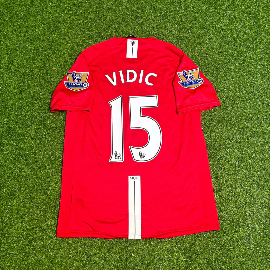 Nemanja Vidic Manchester United 2007 2008 EPL Retro Red Jersey Trikot