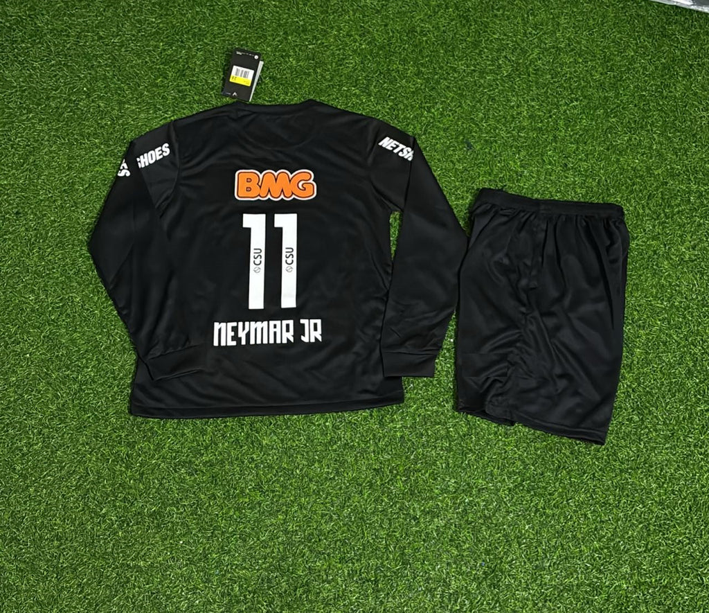 Neymar Jr Santos Kinder Schwarz Langarm Retro Fußballtrikot Set