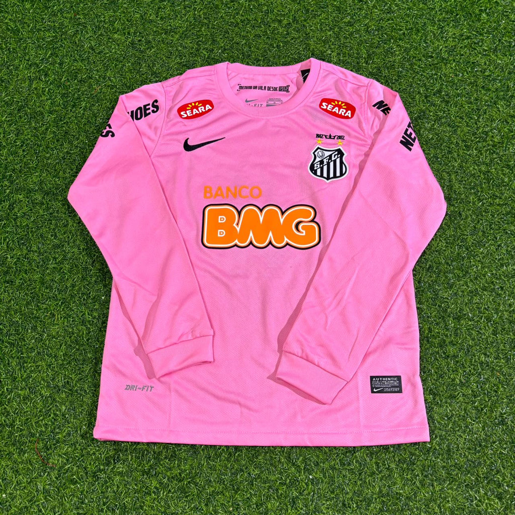Neymar Jr Santos Kinder Pink Langarm Retro Fußballtrikot
