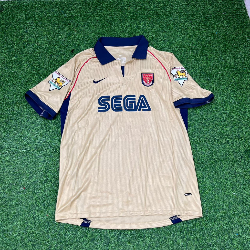 Nwankwo Kanu #25 Arsenal 2001-2002 Away Golden Retro Jersey
