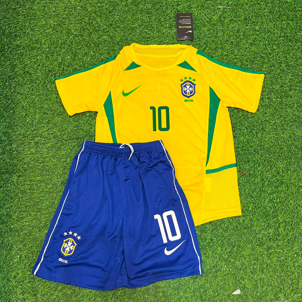 Pele #10 Brazil Retro Kids Soccer Kit Jersey Kinder Trikot Maillot Enfant Soccer Shirt