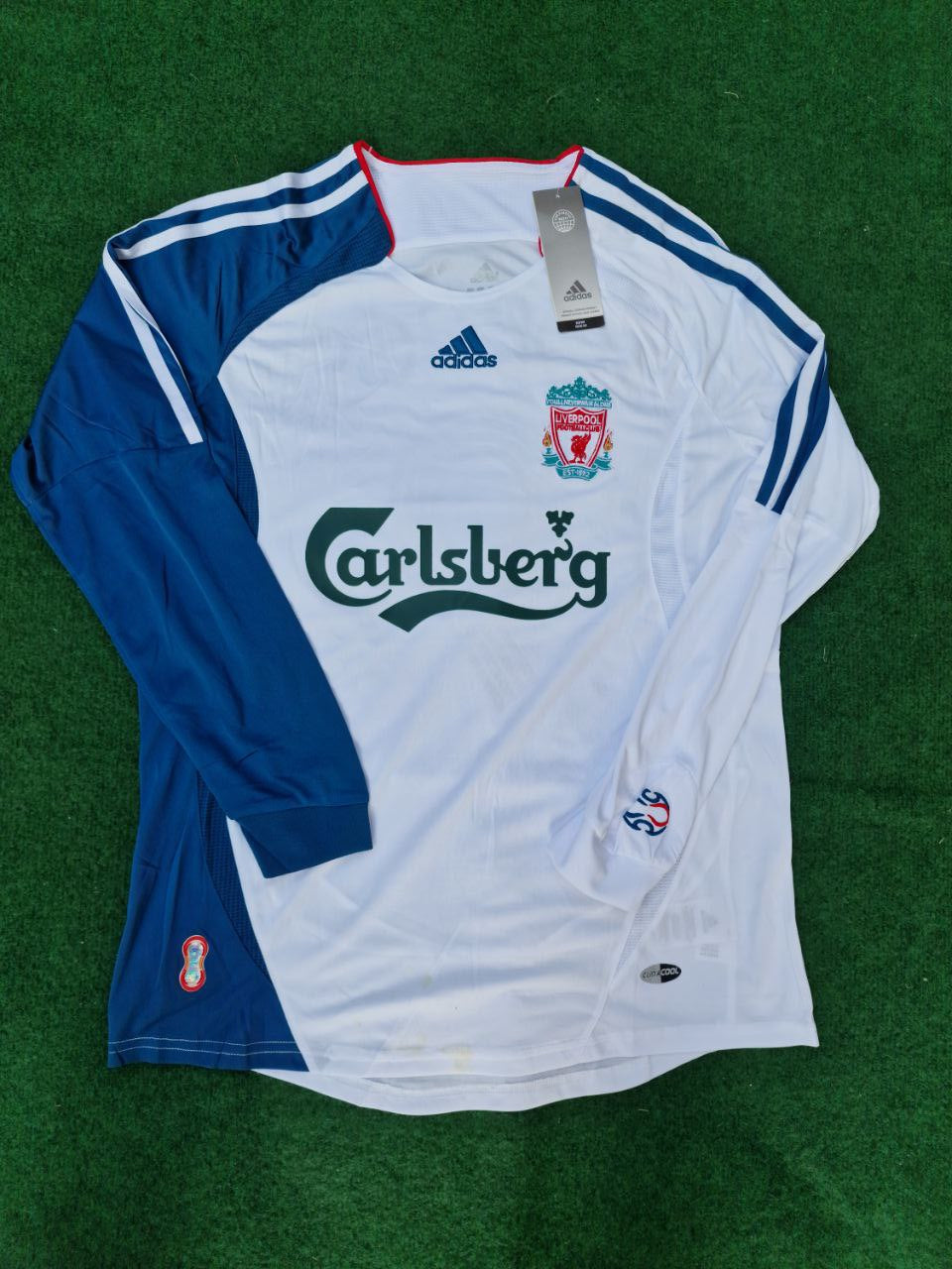 Steven Gerrard Liverpool 2007 Weiß Blau Langarm Retro Trikot