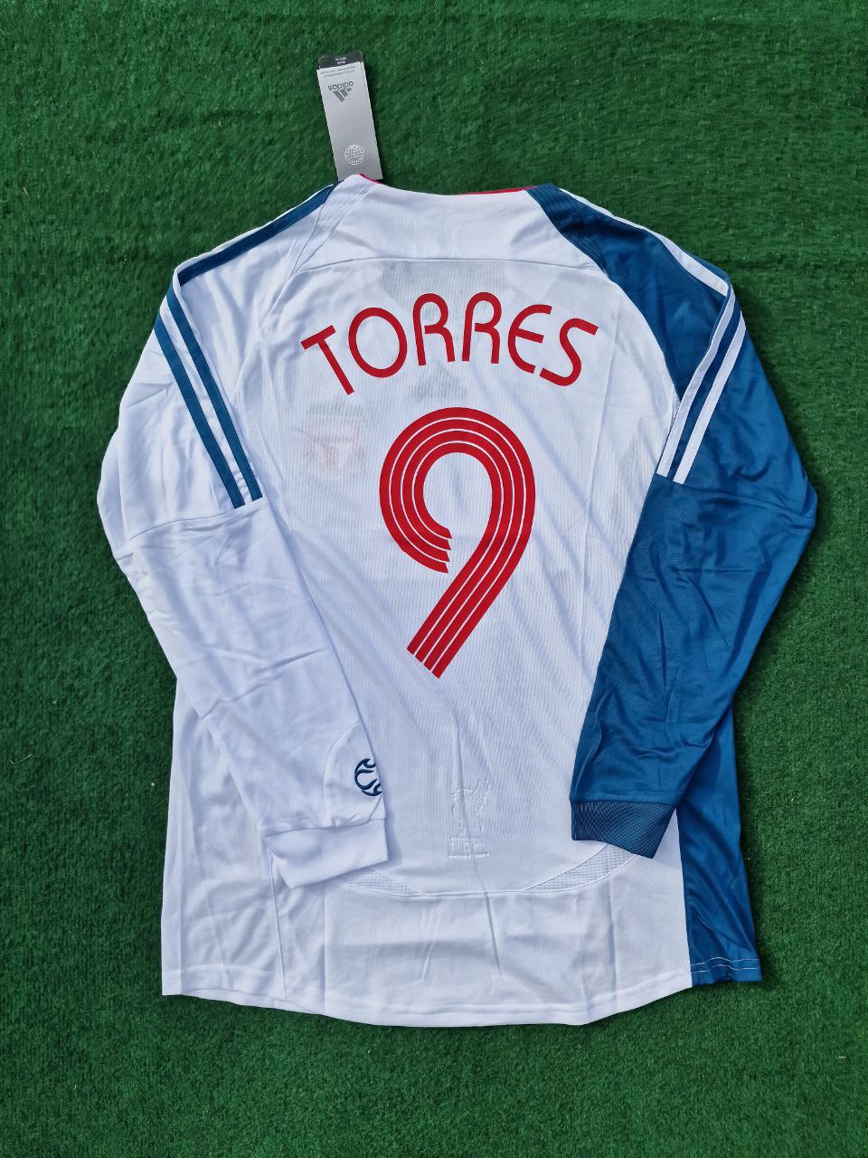 Fernando Torres Liverpool 2007 Weiß Blau Langarm Retro Trikot