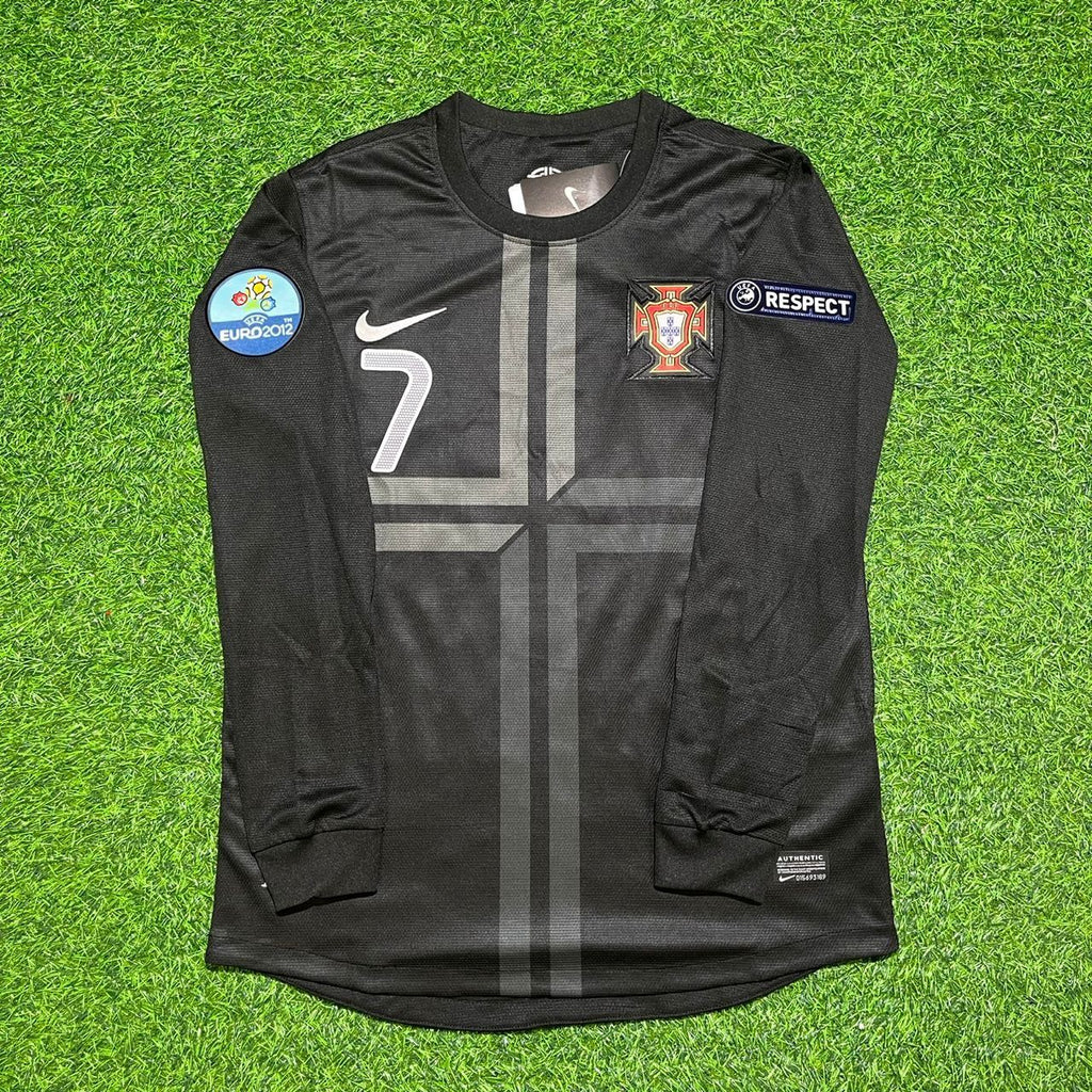 Portugal EURO 2012 Cristiano Ronaldo #7 Retro Away Black Long Sleeve Football Jersey back view
