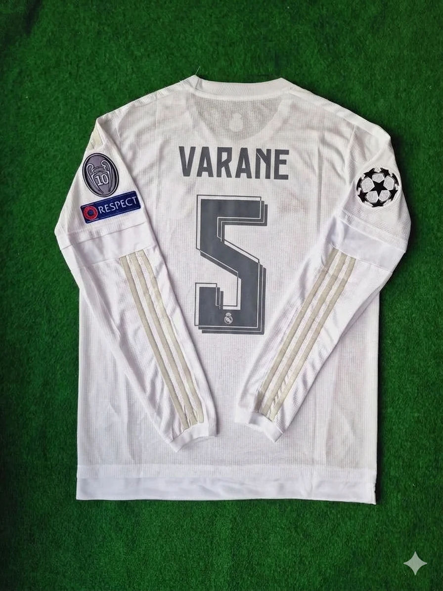 Raphaël Varane 5- Real Madrid 2016 Champions League Final Long Sleeve Jersey Trikot Maillot Soccer Shirt