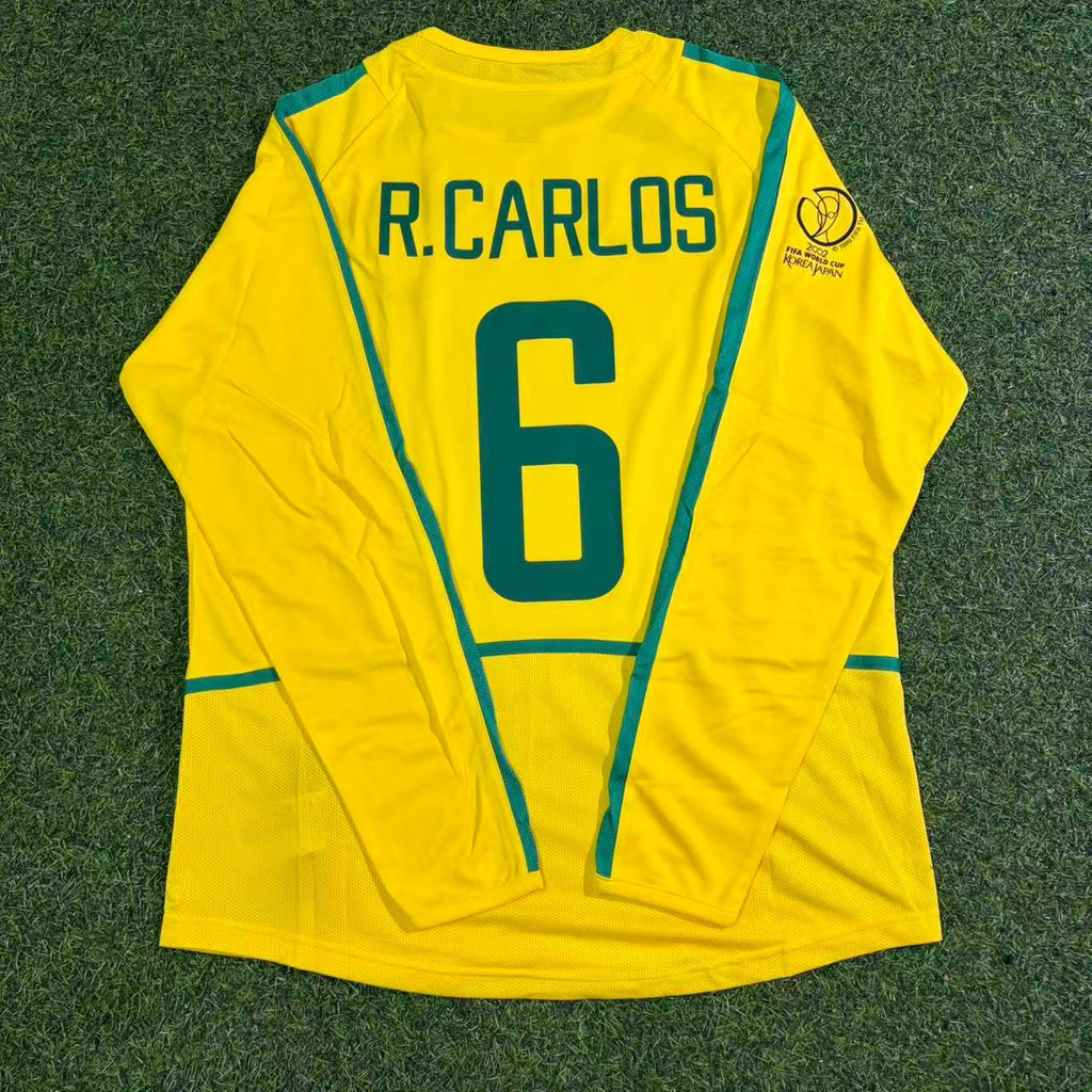 Roberto Carlos Brasilien 2002 WM-Finale Gelb Langarm Retro Fußballtrikot