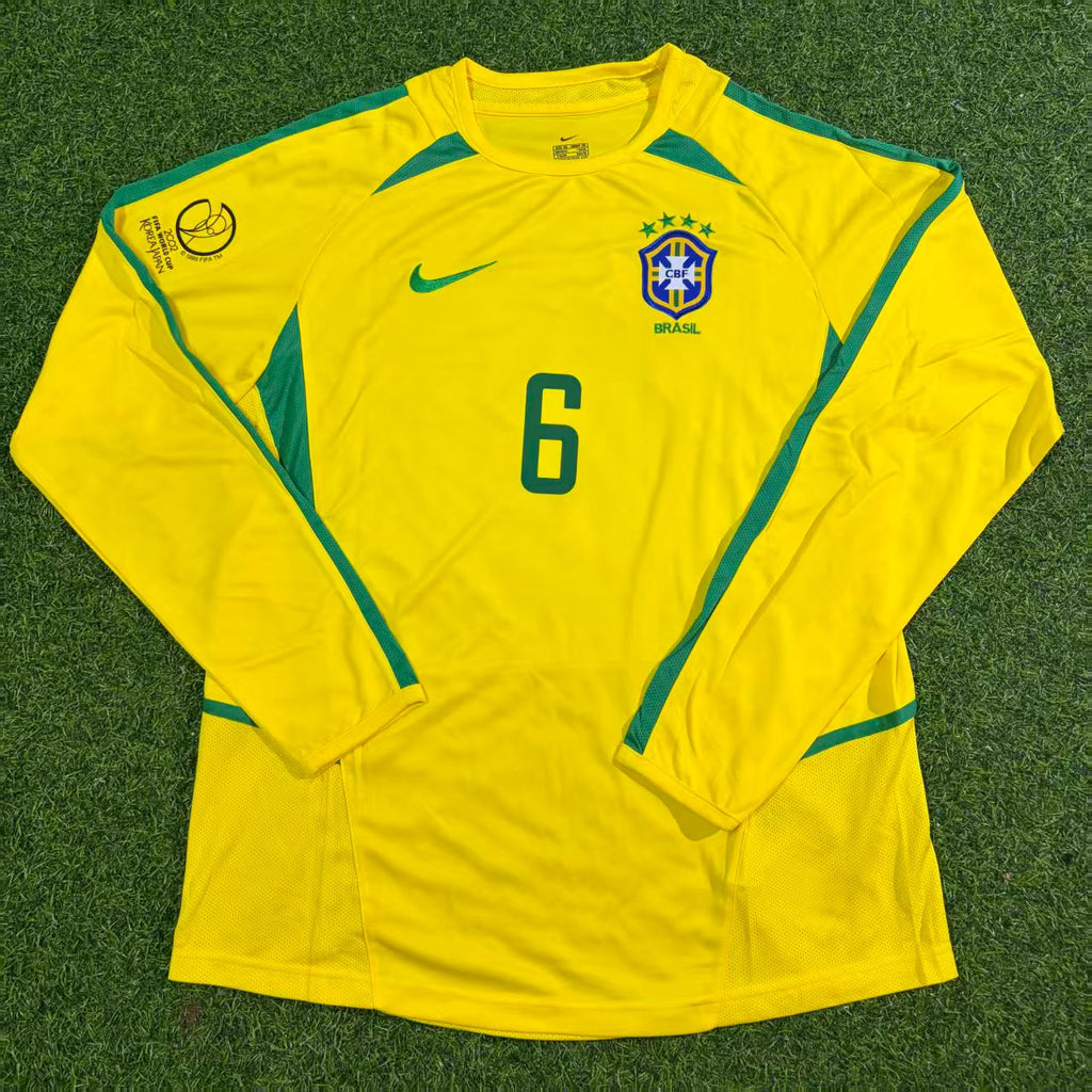 Roberto Carlos Brasilien 2002 WM-Finale Gelb Langarm Retro Fußballtrikot