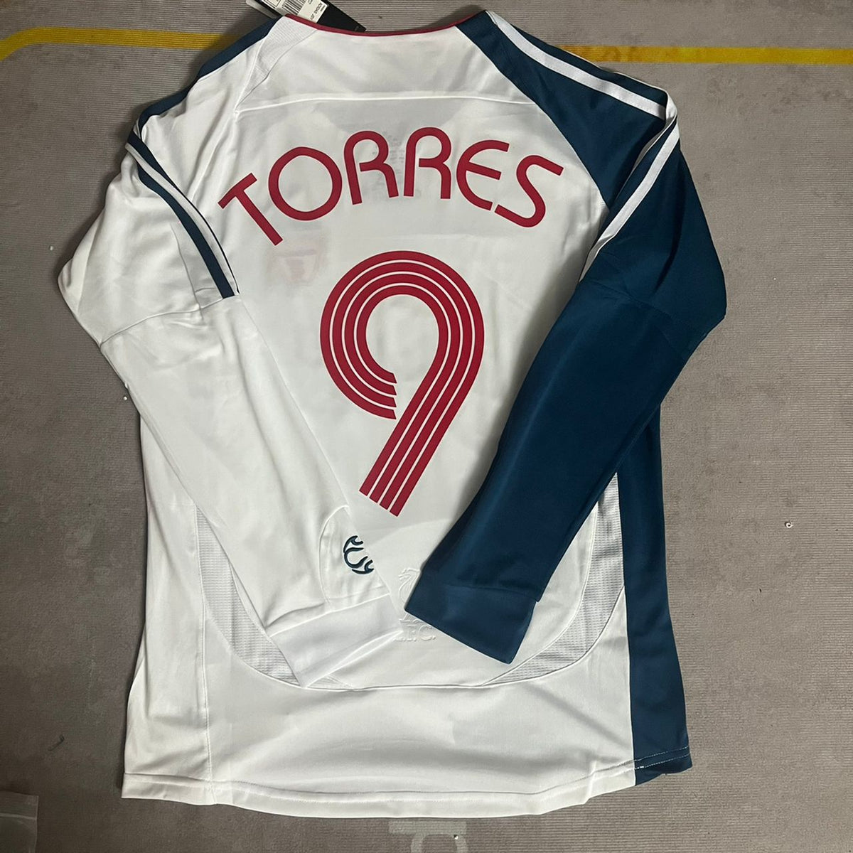 Fernando Torres Liverpool 2007 Weiß Blau Langarm Retro Trikot