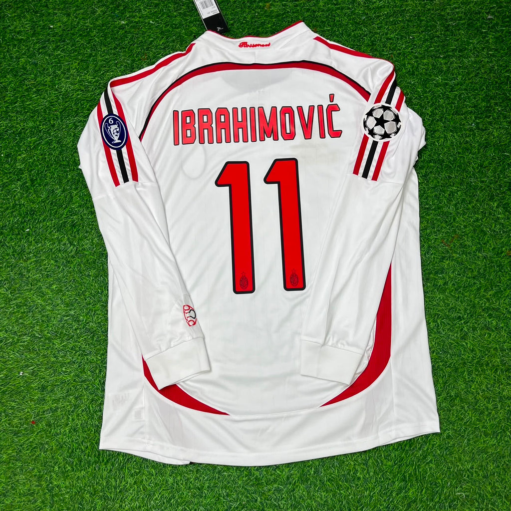 Zlatan Ibrahimovic 11 AC Milan White Long Sleeve Retro Football Jersey